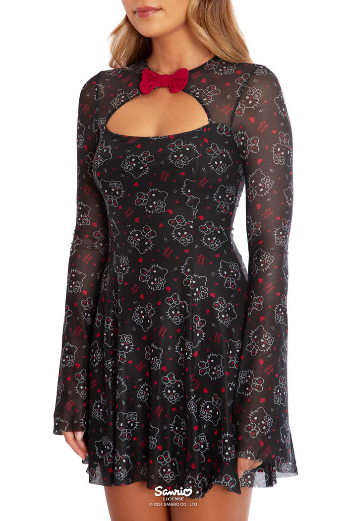 Hello Kitty Merchandise - Official Sanrio Products - Licensed Apparel -  Kawaii Fashion - Womens’s Mini Dress With Long Sleeves