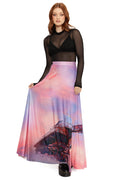 Fallout x BlackMilk Ad Victoriam Maxi Skirt featuring bold Brotherhood of Steel airship design on soft pastel fabric.