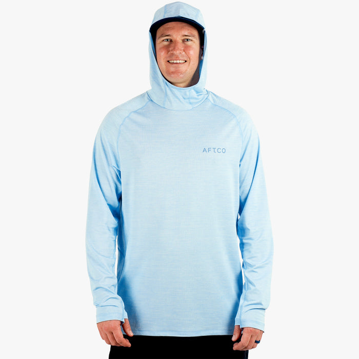 Airy Blue Heather $Model is 6'1" 190lbs Size L$