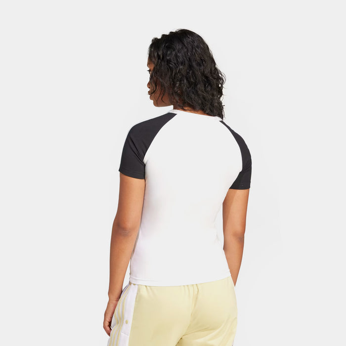 Adicolor 3 Stripes Raglan Slim Womens Short Sleeve Shirt (Black/White)
