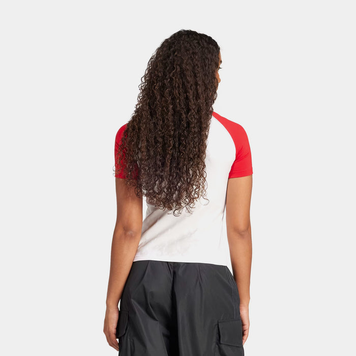 Adicolor 3 Stripes Raglan Slim Womens Short Sleeve Shirt (White/Red)