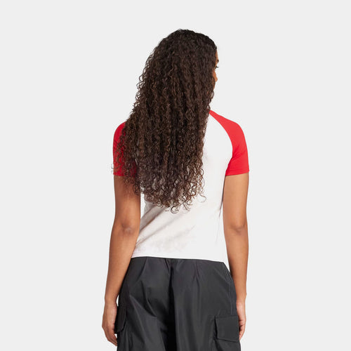 Adicolor 3 Stripes Raglan Slim Womens Short Sleeve Shirt (White/Red)