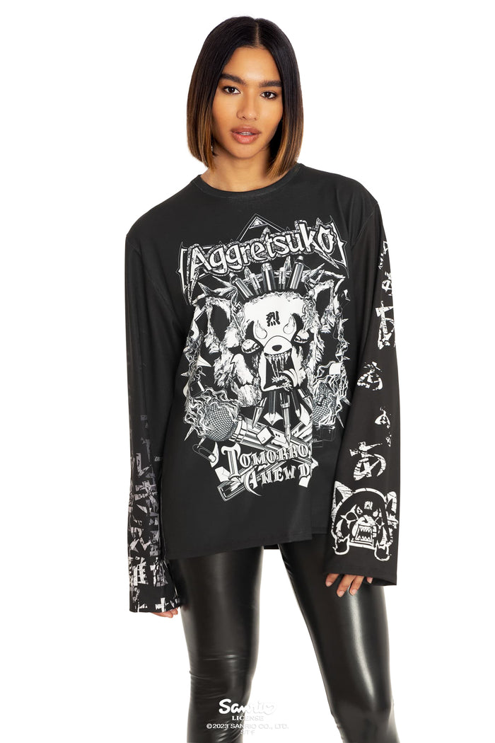 BlackMilk Clothing x Sanrio Aggretsuko - Sanrio Aggretsuko Long Sleeve Oversized Tee  - Sanrio Merchandise - Collaboration apparel - Licenced.