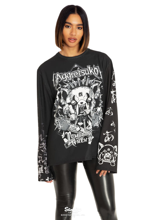 BlackMilk Clothing x Sanrio Aggretsuko - Sanrio Aggretsuko Long Sleeve Oversized Tee  - Sanrio Merchandise - Collaboration apparel - Licenced.
