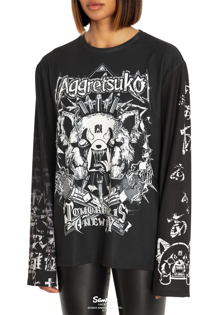 BlackMilk Clothing x Sanrio Aggretsuko - Sanrio Aggretsuko Long Sleeve Oversized Tee - Sanrio Merchandise - Collaboration apparel - Licenced.