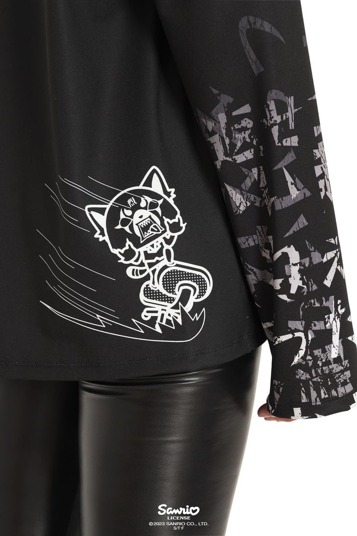 BlackMilk Clothing x Sanrio Aggretsuko - Sanrio Aggretsuko Long Sleeve Oversized Tee - Sanrio Merchandise - Collaboration apparel - Licenced.