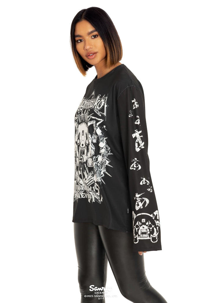 BlackMilk Clothing x Sanrio Aggretsuko - Sanrio Aggretsuko Long Sleeve Oversized Tee - Sanrio Merchandise - Collaboration apparel - Licenced.