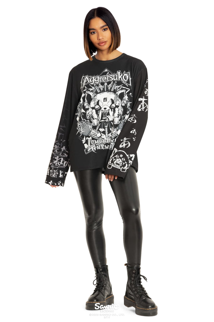 BlackMilk Clothing x Sanrio Aggretsuko - Sanrio Aggretsuko Long Sleeve Oversized Tee  - Sanrio Merchandise - Collaboration apparel - Licenced.
