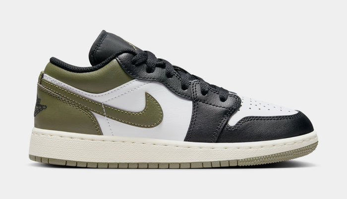 Air Jordan 1 Low Black Toe Medium Olive Grade School Lifestyle Shoes (Black/Medium Olive/White)