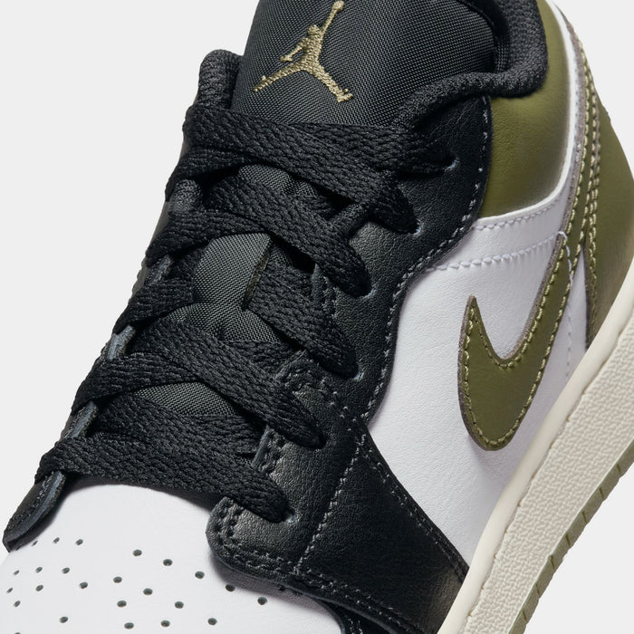 Air Jordan 1 Low Black Toe Medium Olive Grade School Lifestyle Shoes (Black/Medium Olive/White)