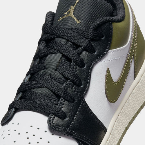 Air Jordan 1 Low Black Toe Medium Olive Grade School Lifestyle Shoes (Black/Medium Olive/White)