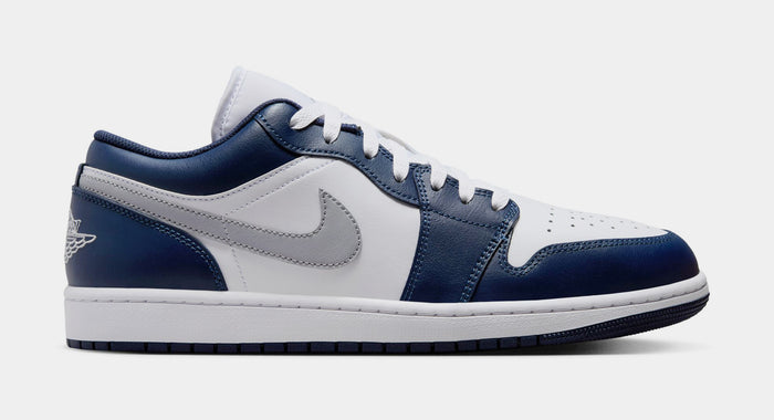 Air Jordan 1 Low Midnight Navy Mens Lifestyle Shoes (White/Midnight Navy/Wolf Grey)