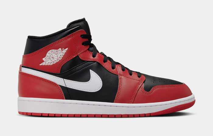 Air Jordan 1 Mid Black Gym Red Mens Basketball Shoes (Black/Gym Red/ White)