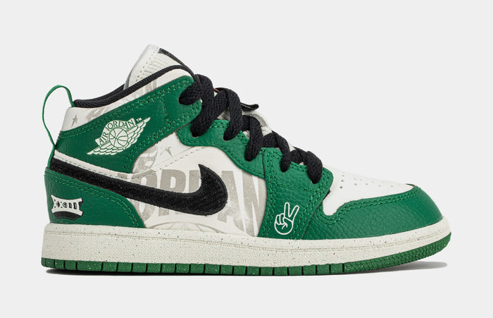 Air Jordan 1 Mid SE Preschool Lifestyle Shoes (White/Green)