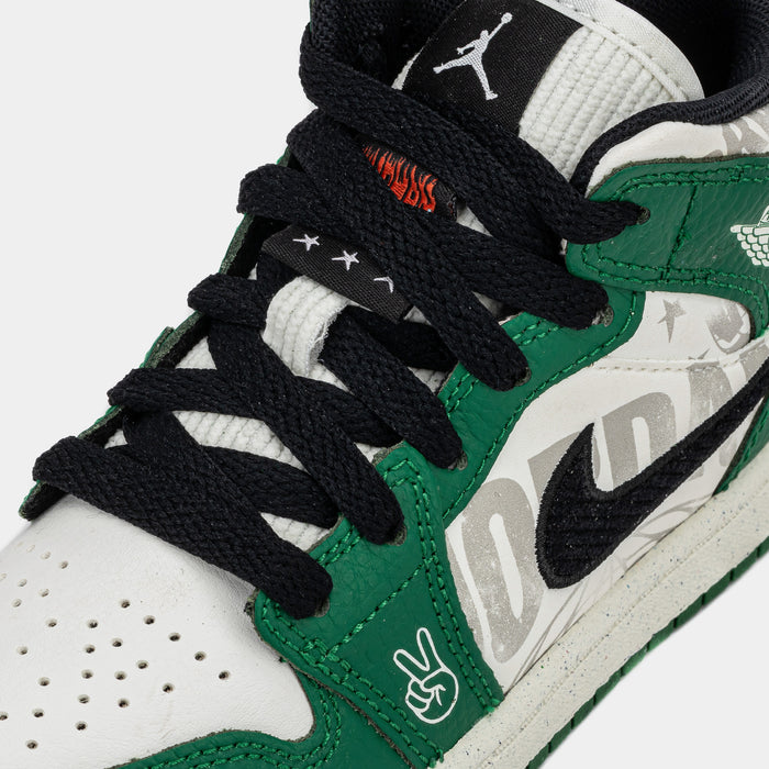 Air Jordan 1 Mid SE Preschool Lifestyle Shoes (White/Green)