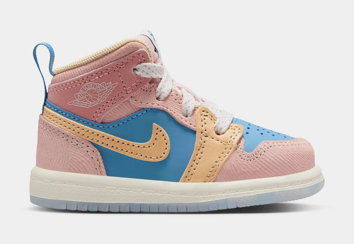 Air Jordan 1 Retro Mid Sneaker School Infant Toddler Lifestyle Shoes (Aegean Storm/Hemp/Pink Oxford)