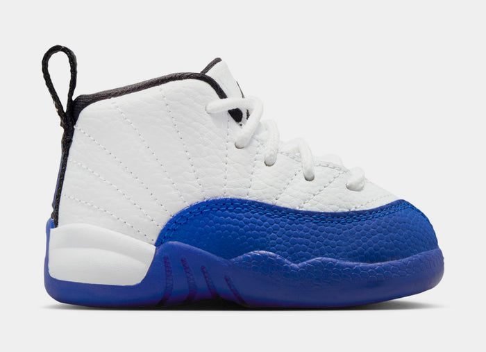 Air Jordan 12 Retro White and Game Royal Infant Toddler Lifestyle Shoes (White/Black/Game Royal) Free Shipping