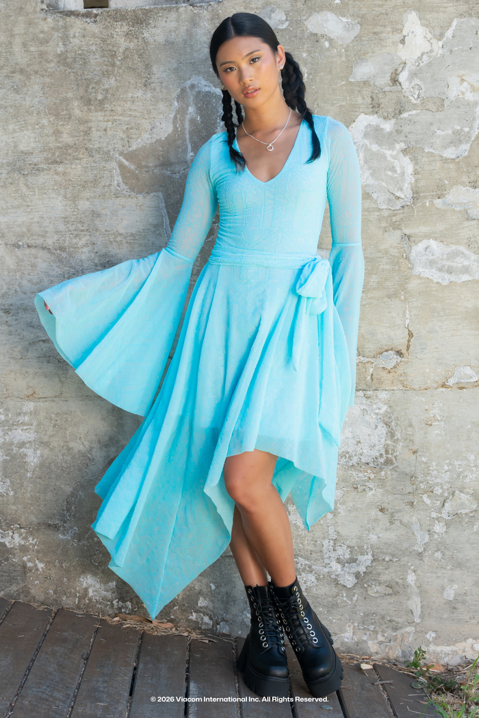 Avatar: The Last Airbender x BlackMilk Air Nomad Spectre Midi Dress from the Avatar fashion collection, licensed Avatar apparel inspired by Air Nomad culture
