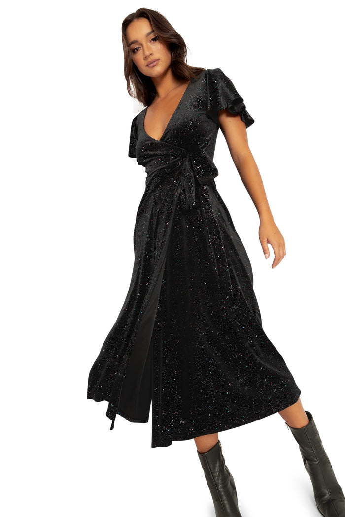 BlackMilk Clothing - All That Glitters Velvet Wrap Midaxi Dress