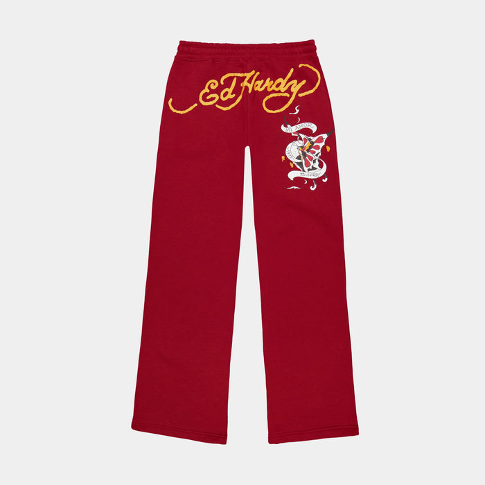 Amor Butterfly Fleece Cargo Womens Sweatpants (Red/Black)