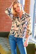 Andie Cropped Shirt Green/Natural Stepping Stones Print