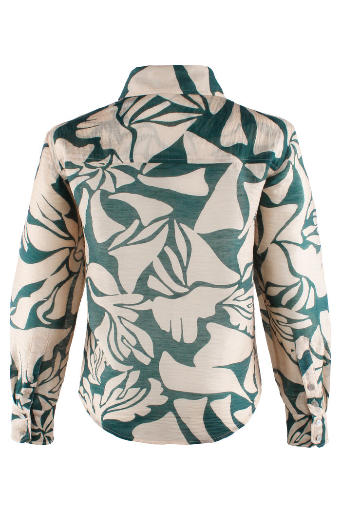 Andie Cropped Shirt Green/Natural Stepping Stones Print