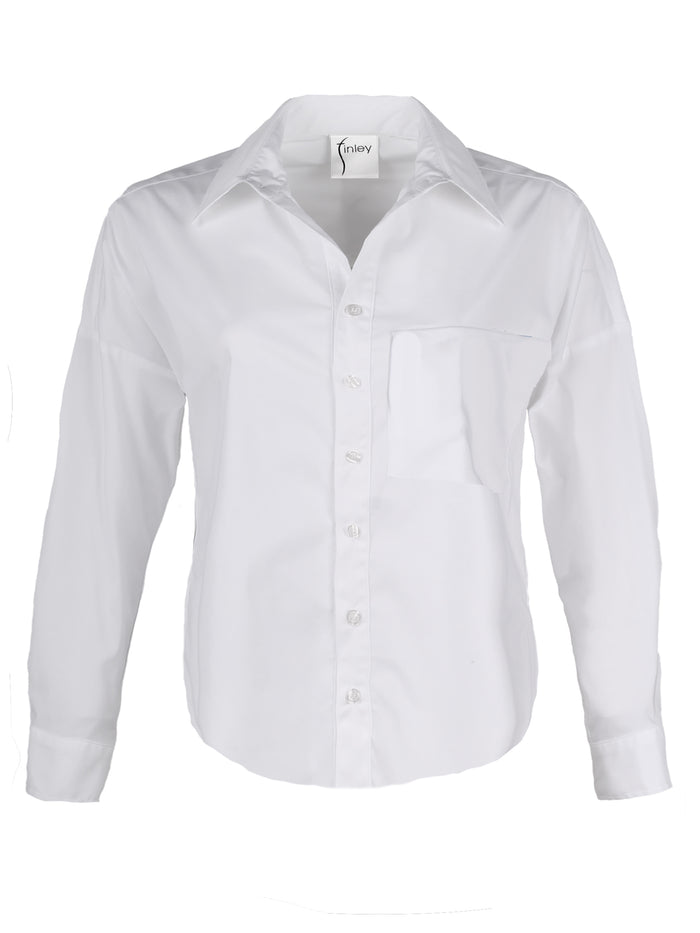 Andie Cropped White Silky Poplin Shirt