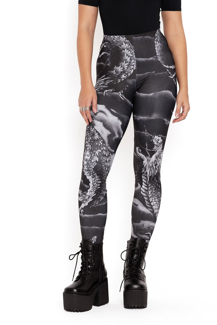 BlackMilk Clothing - ascending dragon descending dragon high waisted matte finish leggings