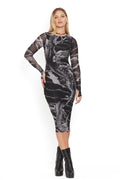 BlackMilk Clothing - ascending dragon descending dragon sheer long sleeve bodycon midi dress