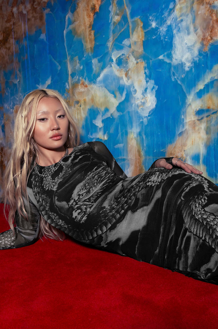 BlackMilk Clothing - Ascending Dragon Descending Dragon Sheer Long Sleeve Bodycon Midi Dress