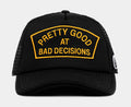 Bad Decisions Mesh Trucker Mens Hat (Black/Yellow)
