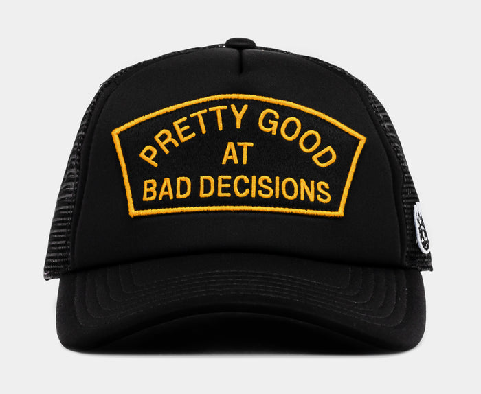 Bad Decisions Mesh Trucker Mens Hat (Black/Yellow)