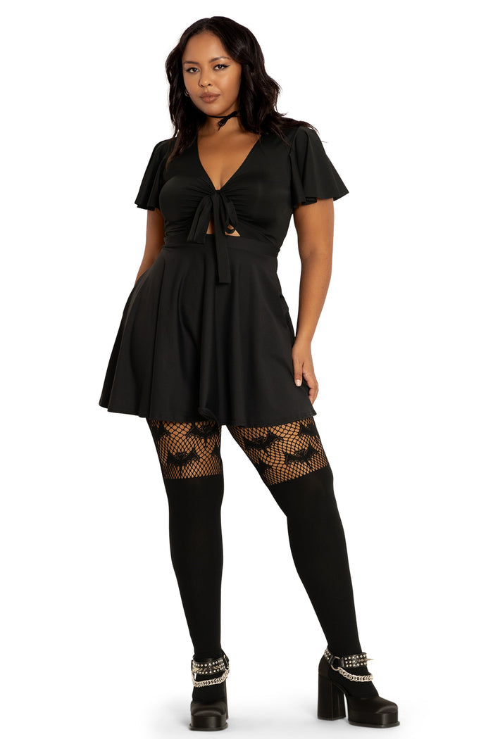 BlackMilk Clothing - Bats Black Suspender Hosiery