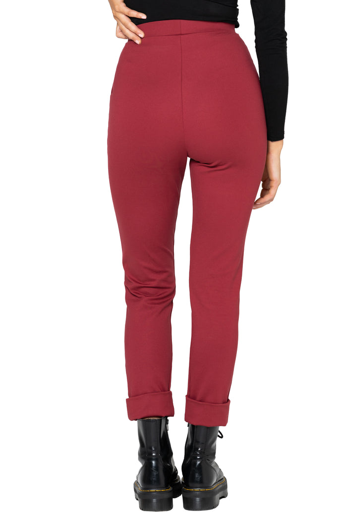 Berry Push It Ponte High Waisted Cuffed Pants