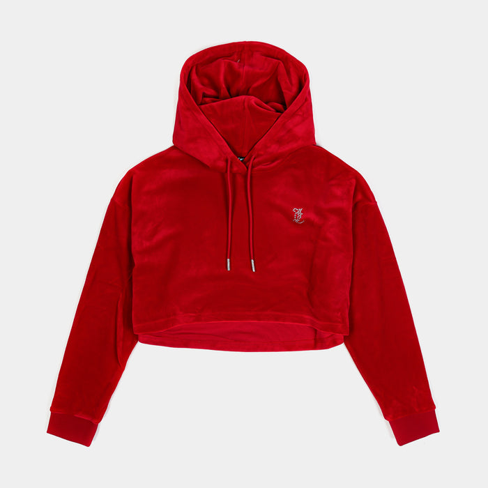 Big Bling High Low Cropped Womens Hoodie (Red)