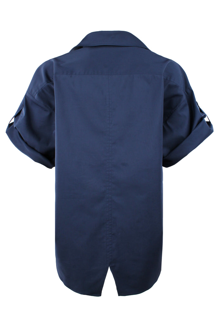 Big Time Oversized Boyfriend Shirt, Navy Silky Poplin