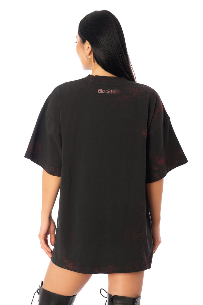 BlackMilk Bite Me Big Tee in black – oversized unisex Halloween monster mouth graphic print tee, part of the BlackMilk Clothing Halloween collection