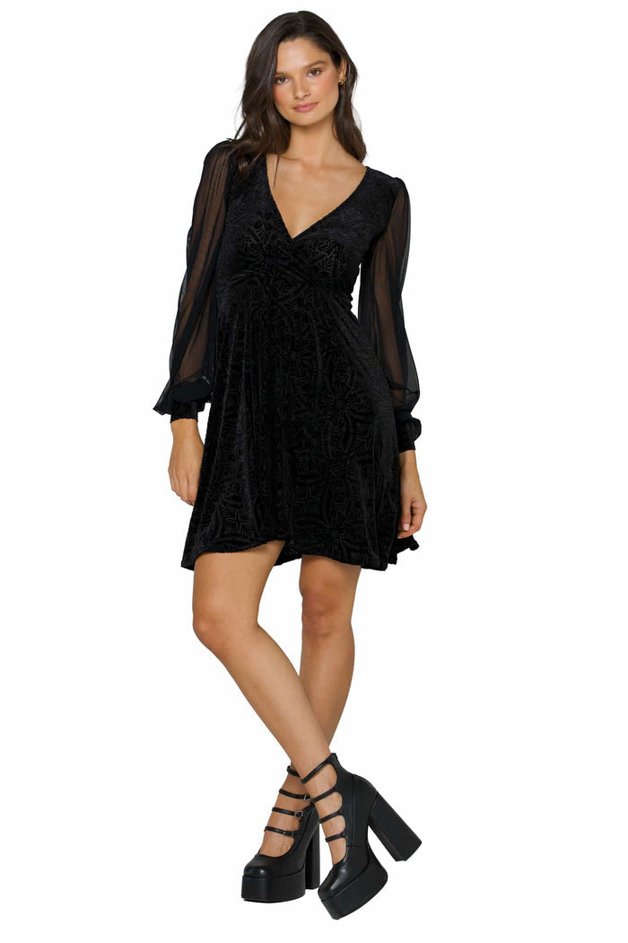 Black Burned Velvet Sheer Romance Longline Dress