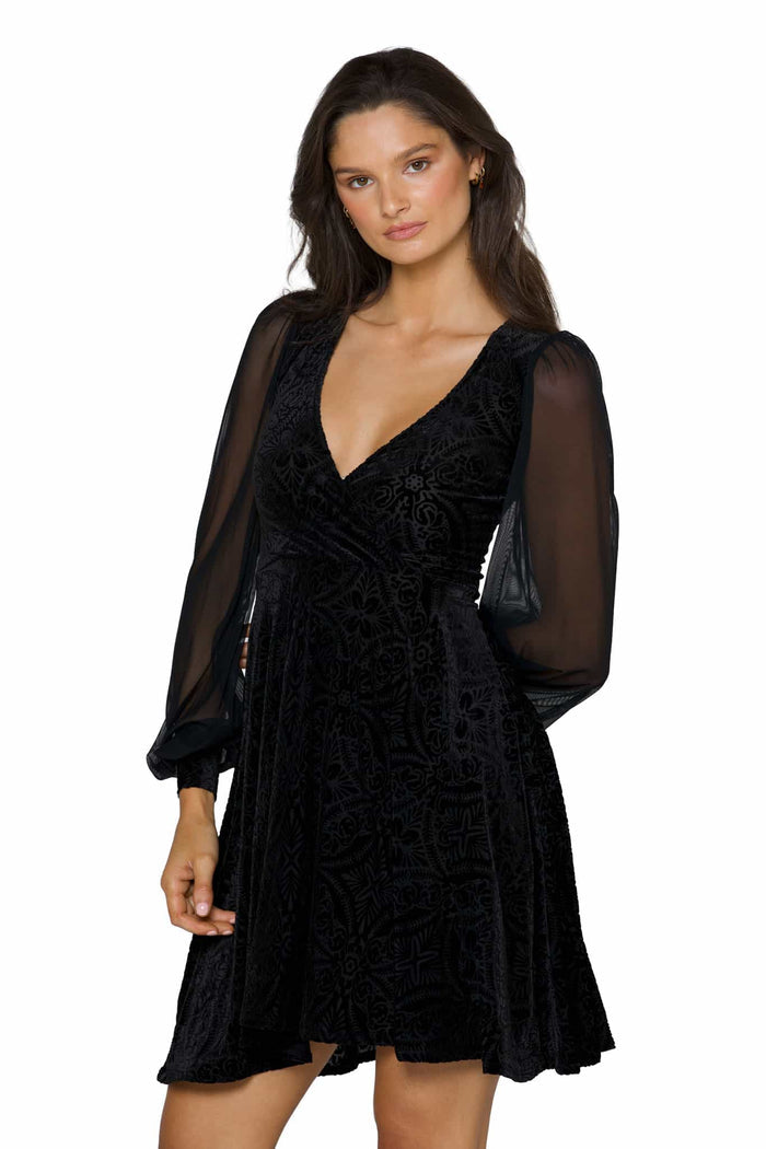 Black Burned Velvet Sheer Romance Longline Dress