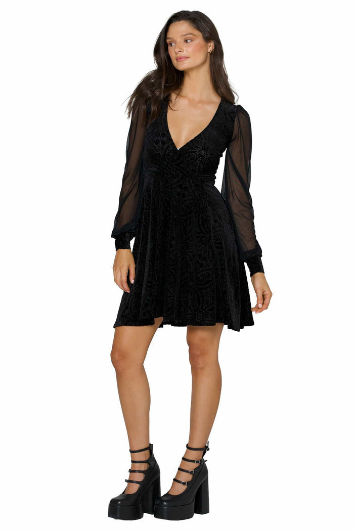 Black Burned Velvet Sheer Romance Longline Dress