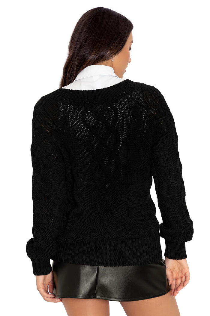 BlackMilk Clothing - Black Cable Knit Sweater