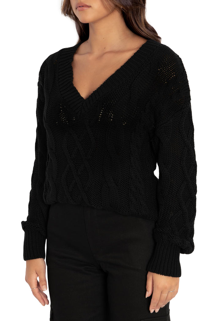 BlackMilk Clothing - Black Cable Knit Sweater
