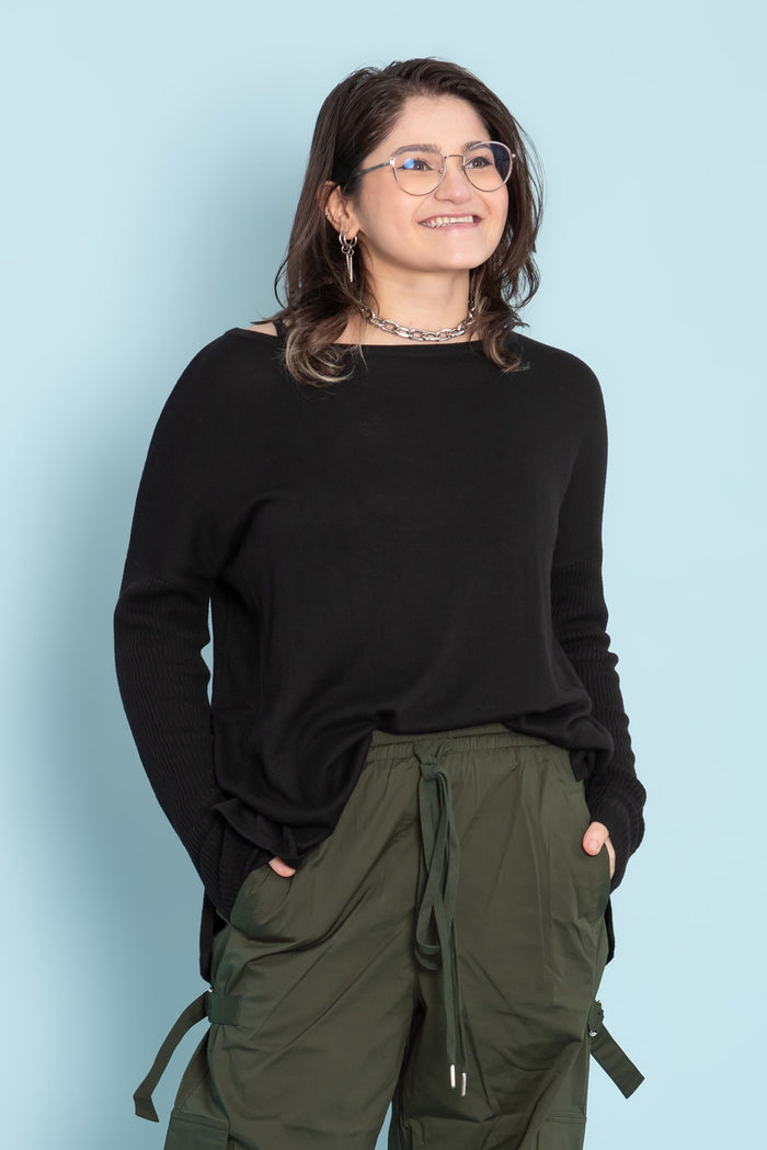 BlackMilk Clothing - Essentials - Staples - Black High Low Oversized Knit Sweater