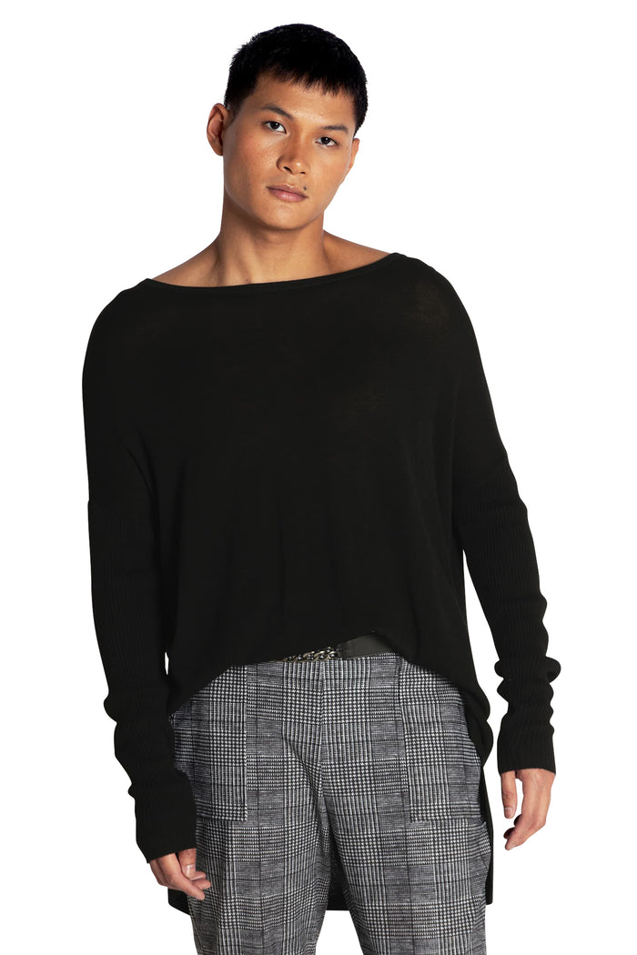 BlackMilk Clothing - Black High Low Knit Oversized Sweater