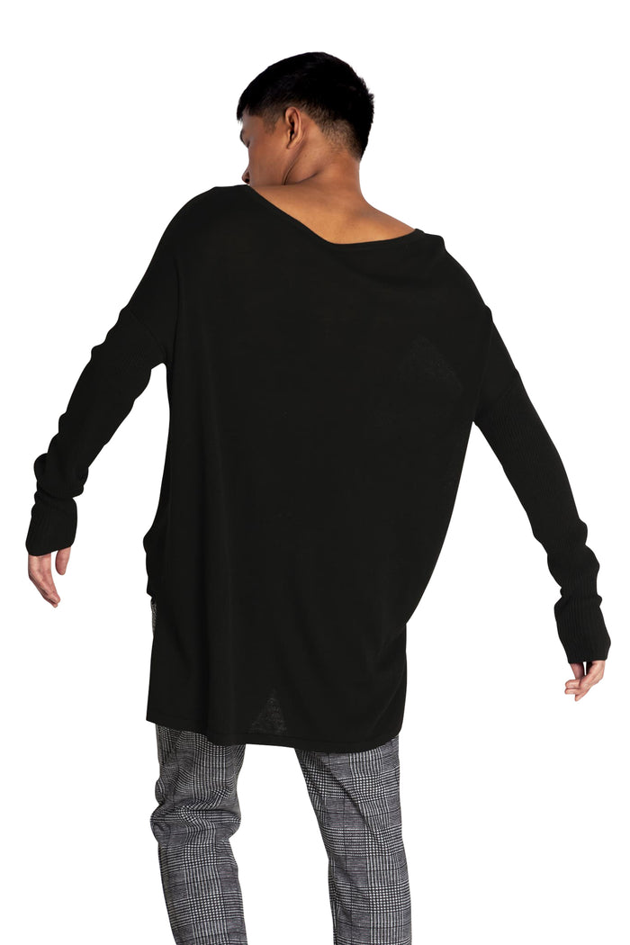 BlackMilk Clothing - Black High Low Knit Oversized Sweater