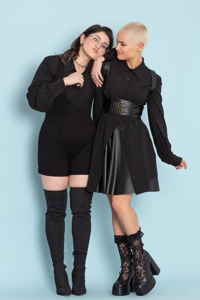 BlackMilk Clothing - Black Long Sleeve Oversized Shirt Dress