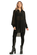 BlackMilk Clothing - Black Sheer Long Sleeve Oversized Shirt Dress