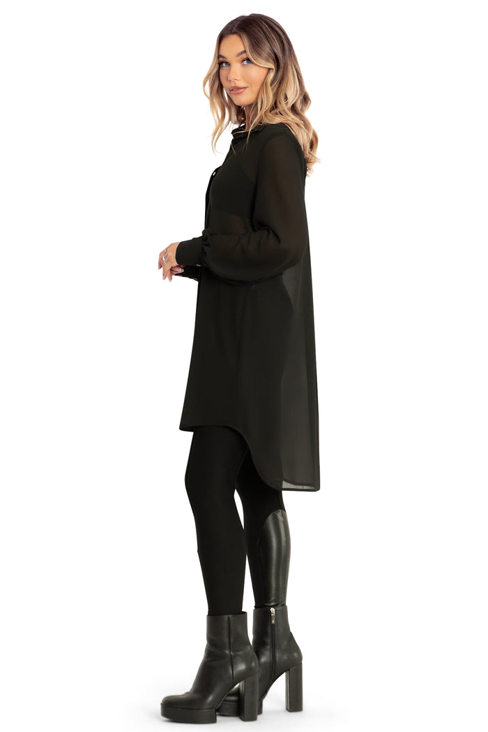 BlackMilk Clothing - Black Sheer Long Sleeve Oversized Shirt Dress