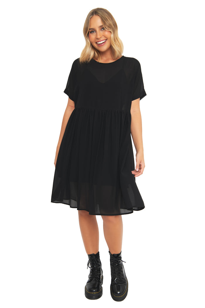 Black Sheer Smock Dress - Sample