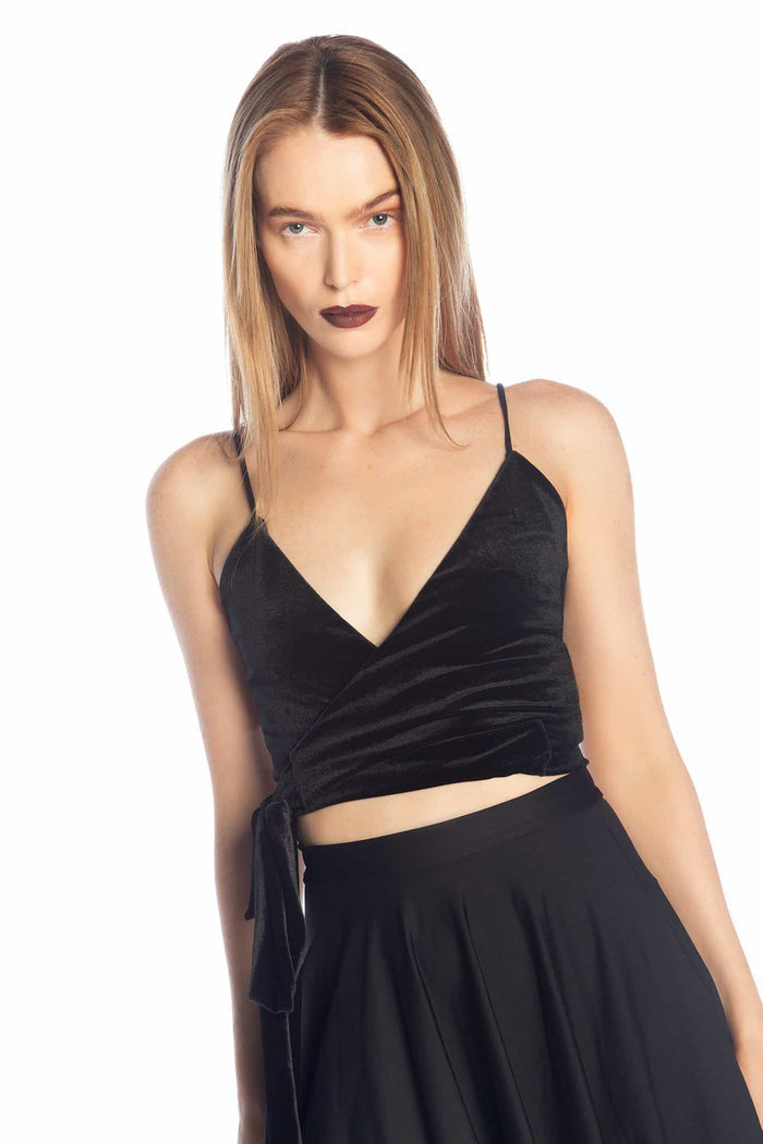 Black Velvet Wrap Top